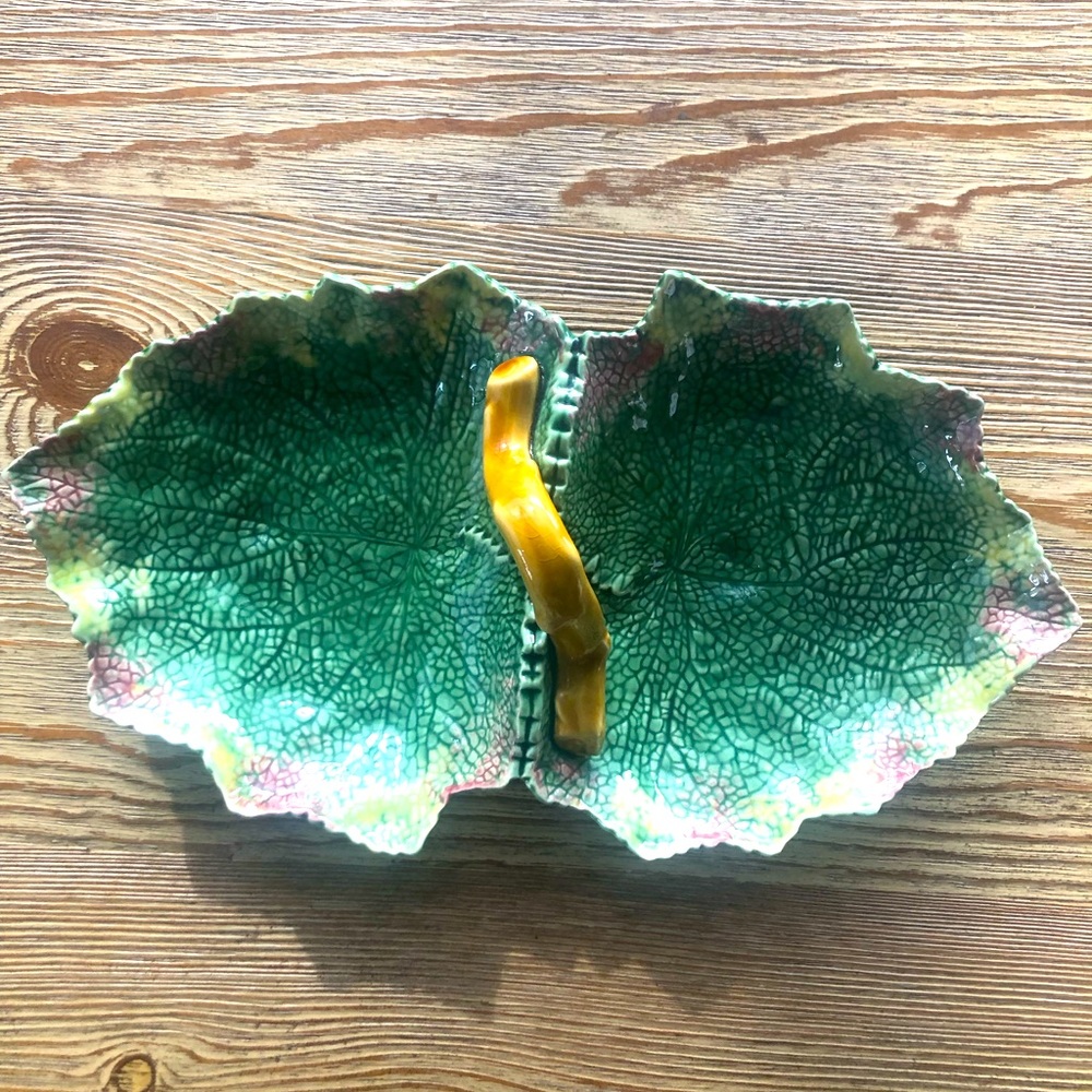Bordallo Pinheiro Majolica Green Cabbage Ceramic two part Serving Bowl